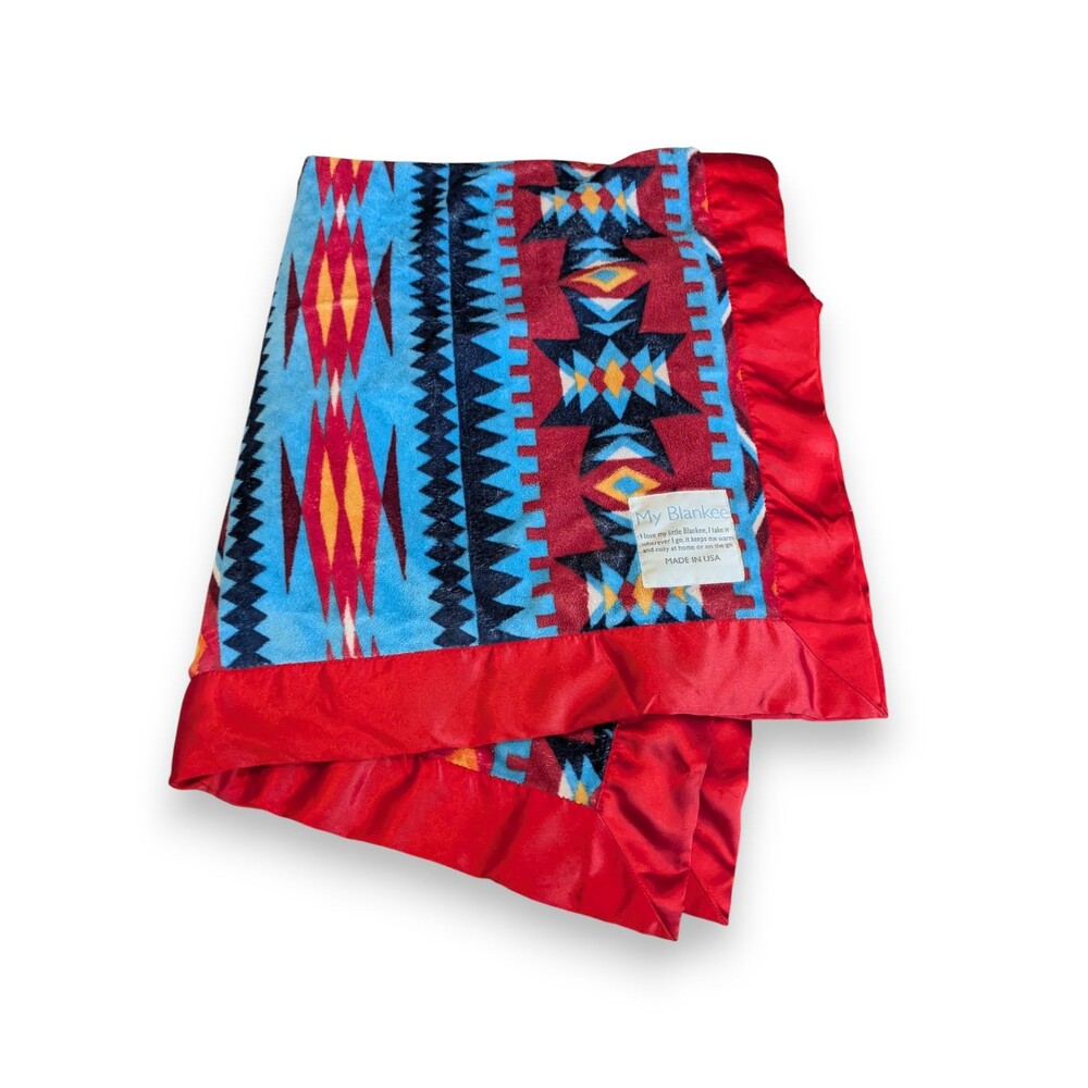 My Blankee Luxe Southwestern Tribal Baby Crib Blanket Plush Satin Trim 30x35